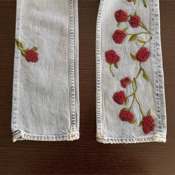 Vintage Y2K GAP Boot Cut Jeans Floral Applique Size 1 | 26x29 RARE 90s Distress - Picture 7 of 10